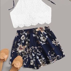 2pc floral top and shorts set.